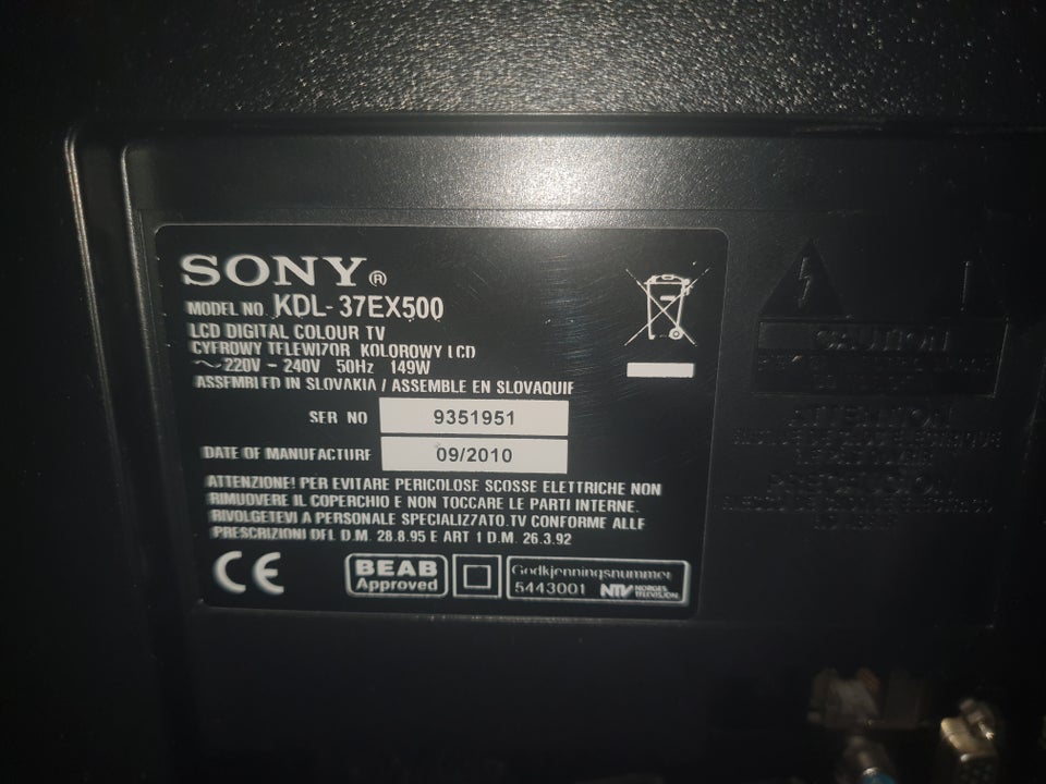 LCD, Sony, KDL-37EX500