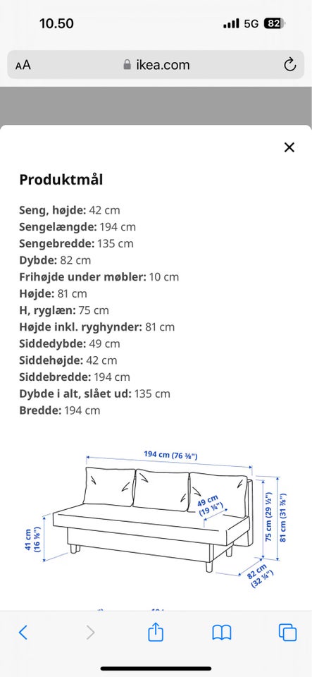 Sovesofa, stof, 3 pers.