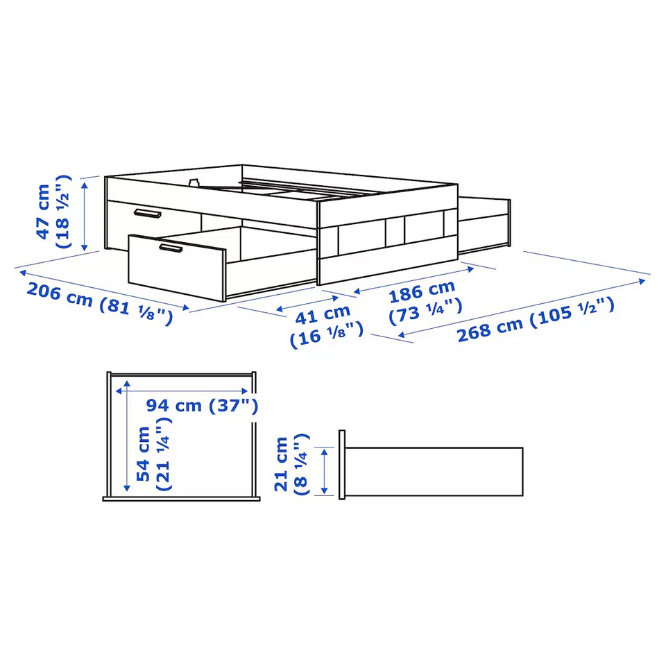 Sengeramme, Ikea, b: 180 l: 200 h: 47