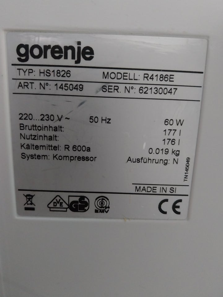 Køle/svaleskab, Gorenje HS1826,