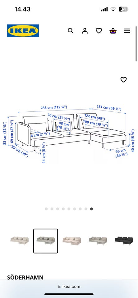 Söderhamn sofa m chaiselong Ikea
