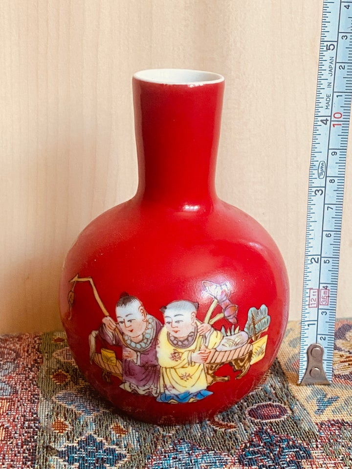kinesisk keramik lille rød vase