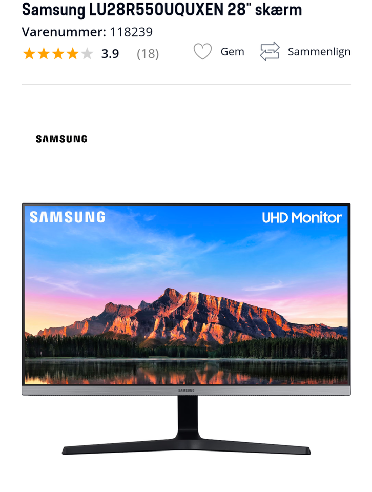 Monitor Samsung 4K skærm Perfekt