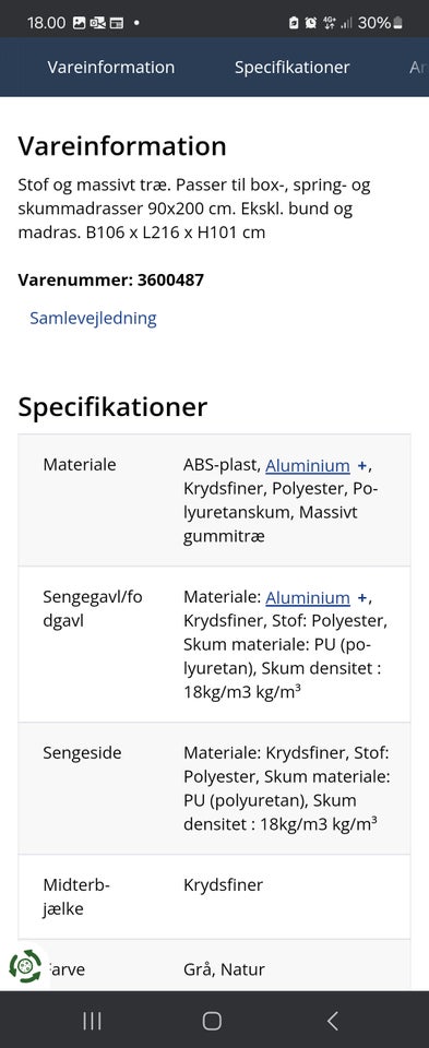 Sengeramme Kongsberg b: 106 l: