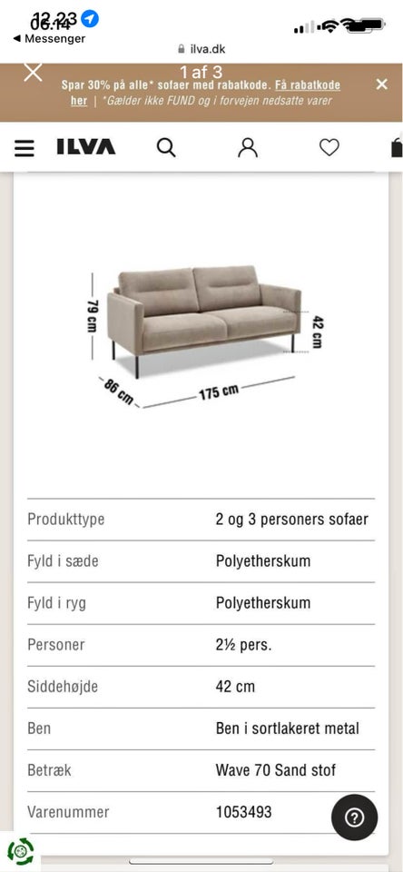 Sofa anden størrelse  ILVA