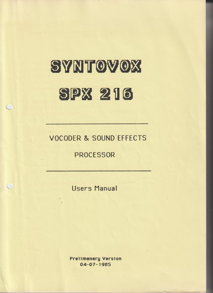 Andet, SYNTON SYNTOVOX SPX-216