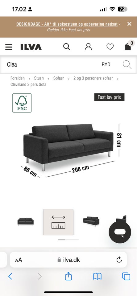 Sofa uld 3 pers