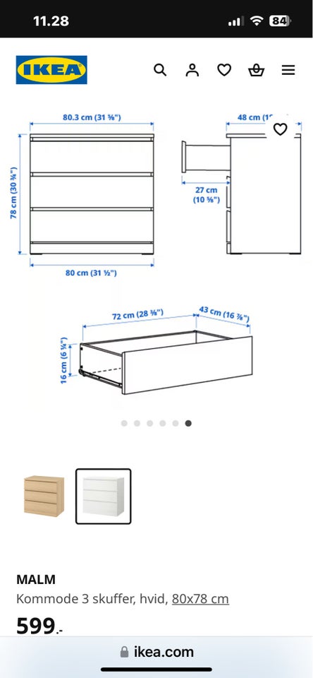 Kommode, finer, b: 80 d: 48 h: 78