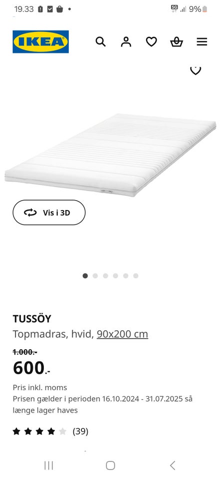 Topmadras, Ikea, b: 90 l: 200