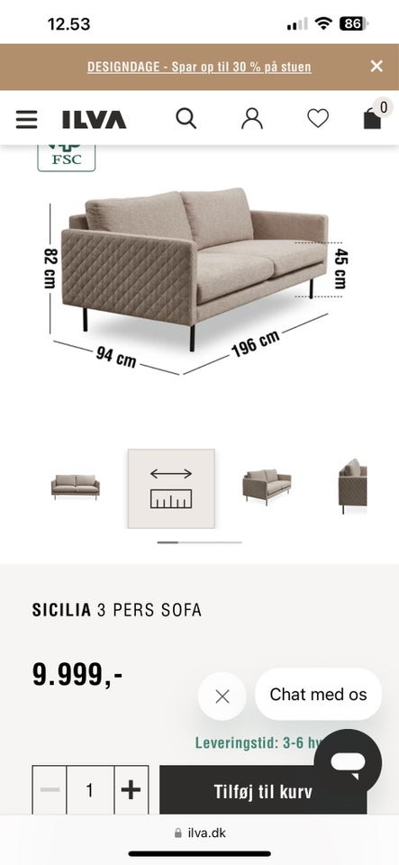 Sofa, stof, 3 pers.