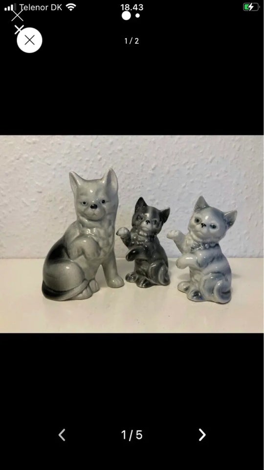 3 gl katte i porcelæn