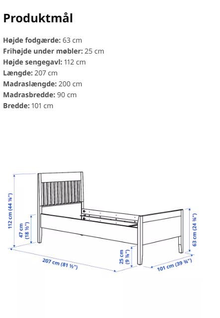 Enkeltseng, IKEA, b: 90 l: 200 h: 63