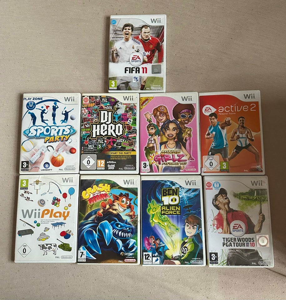 9 stk Blandede Nintendo WIi Spil