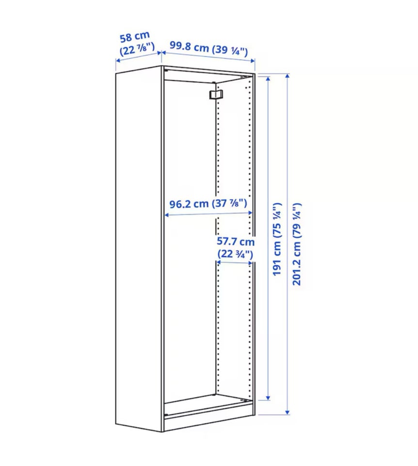 Garderobeskab, Ikea, b: 100 d: 58 h: