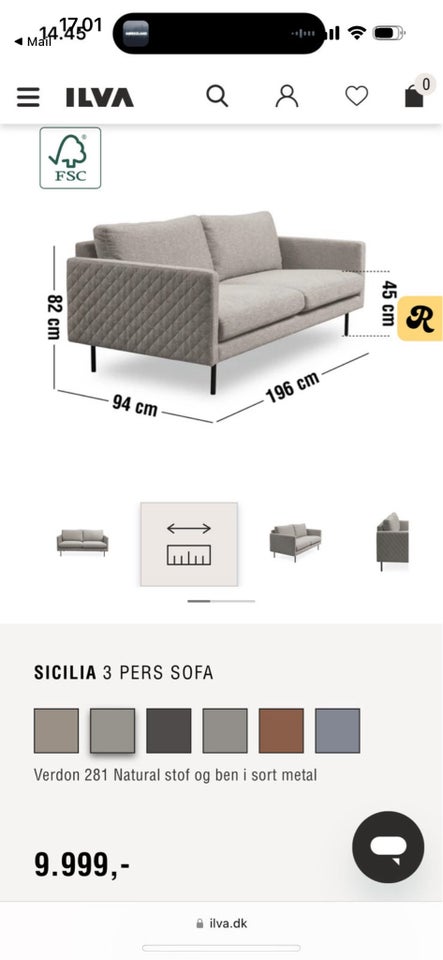 Sofa, stof, 3 pers.