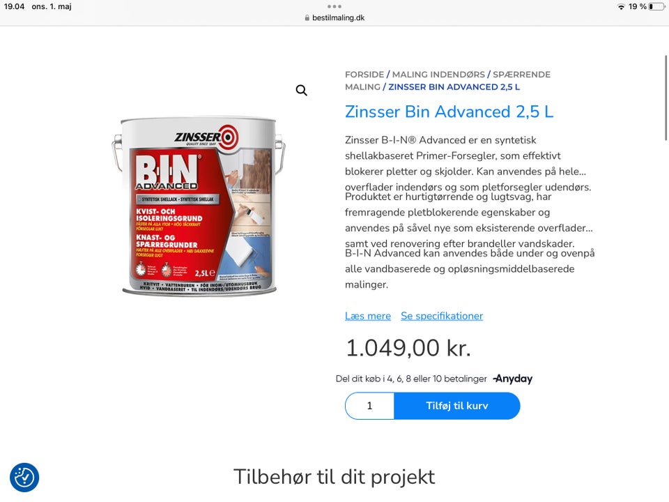 Spærrende maling Zinsser 1 liter