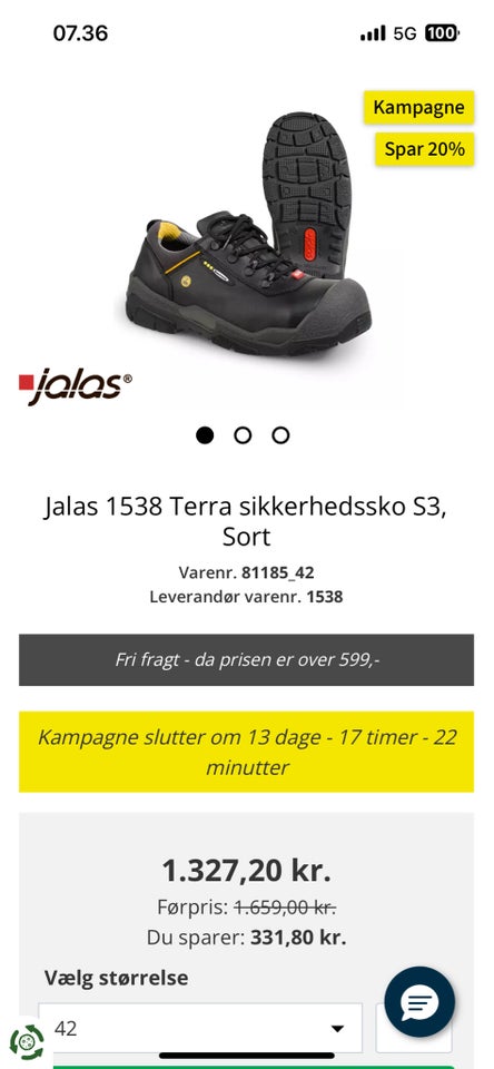 Sikkerhedssko, str. 38, Jalas