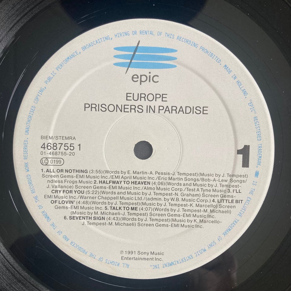 LP, Europe, Prisoners In Paradise