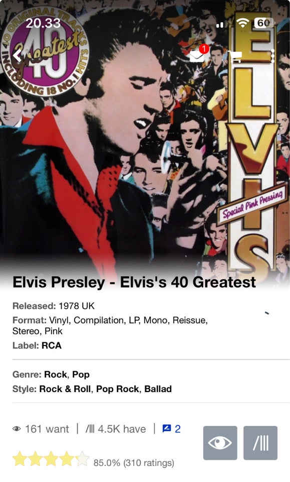 LP Elvis Presley 40 greatest hits