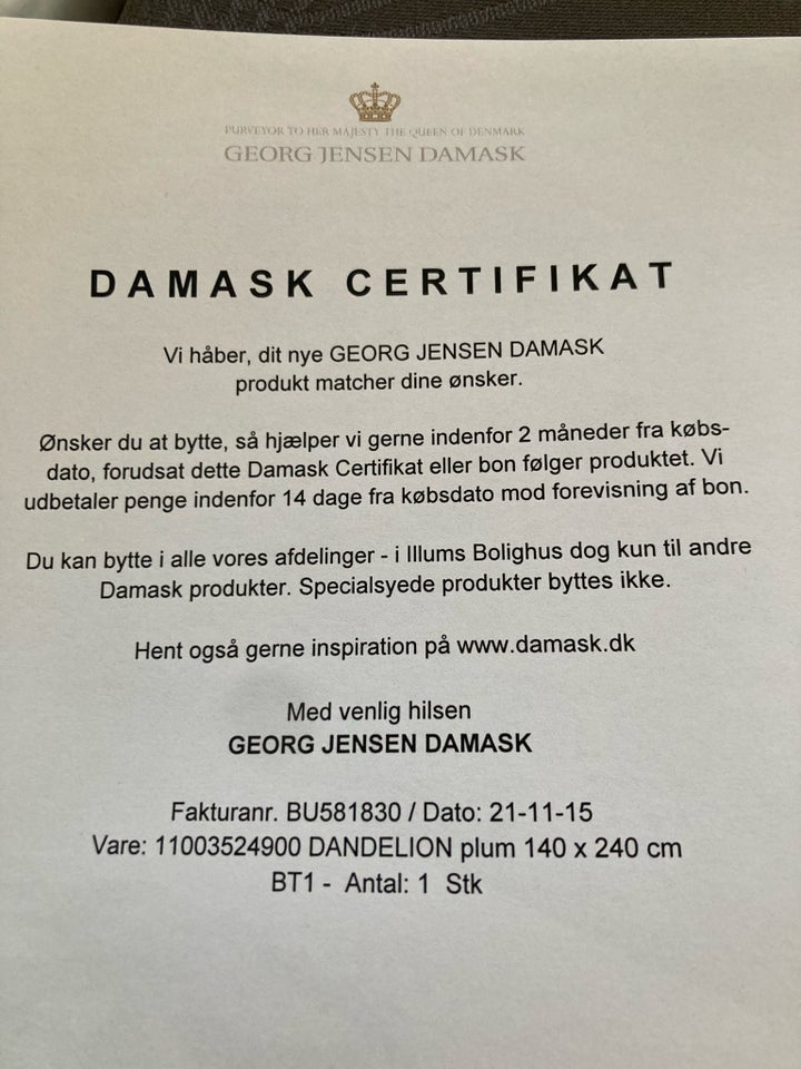 Damask dug, Georg Jensen