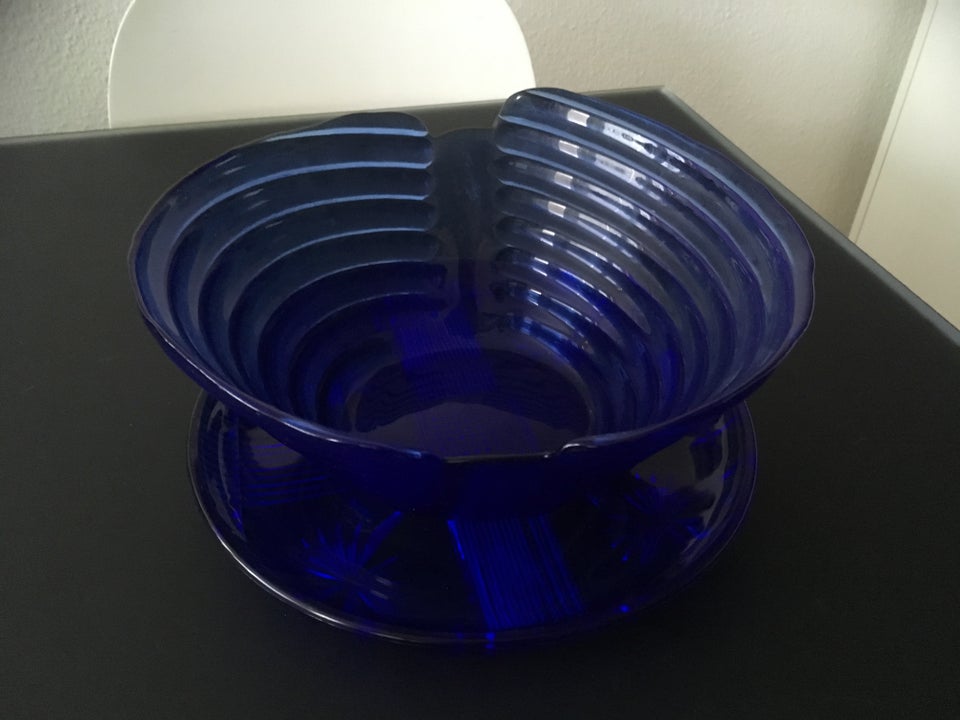 Glas Fin blå skål med rillet