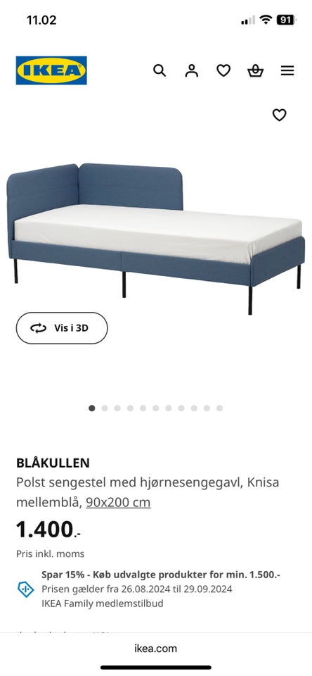 Sengeramme Ikea seng 200 x 90 cm b: