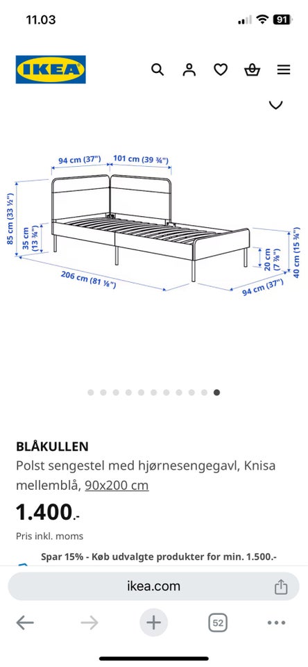 Sengeramme Ikea seng 200 x 90 cm b: