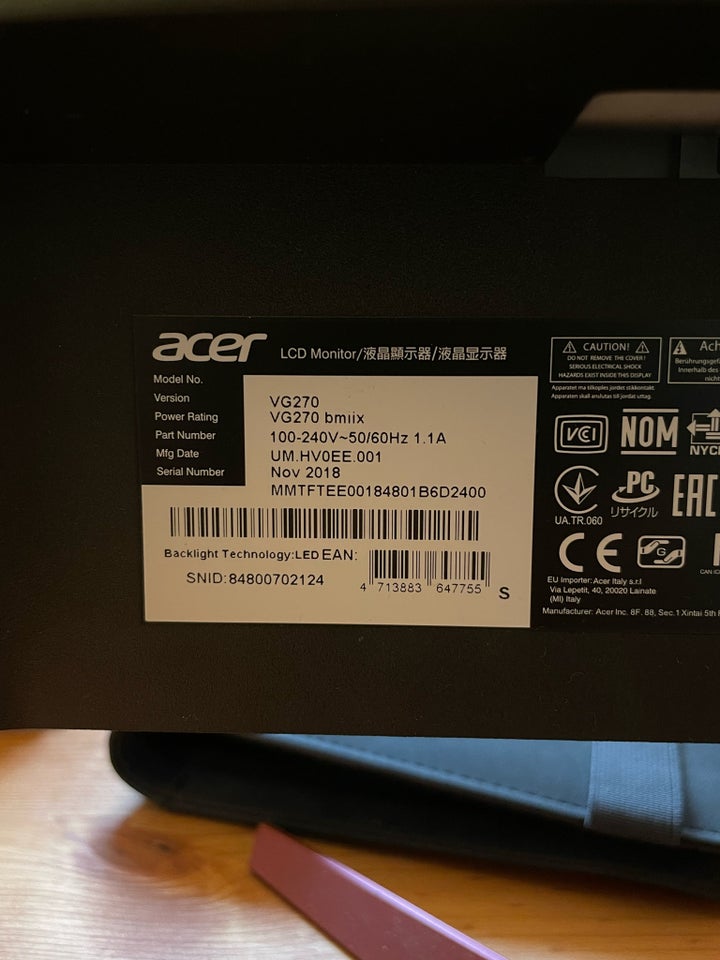 Acer, fladskærm, Acer nitro vgo 27