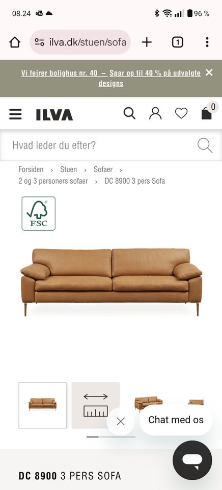 Sofa, læder, 3 pers.