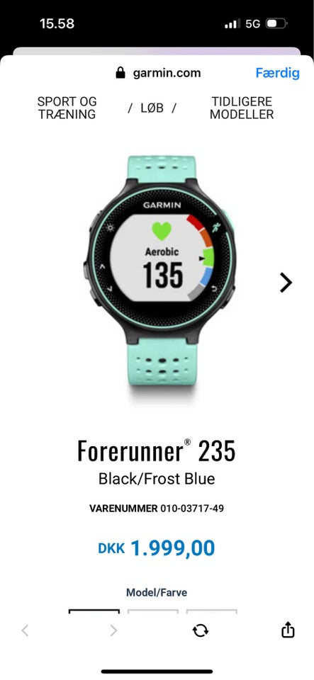 Løbeur, Nypris kr 2000, Garmin