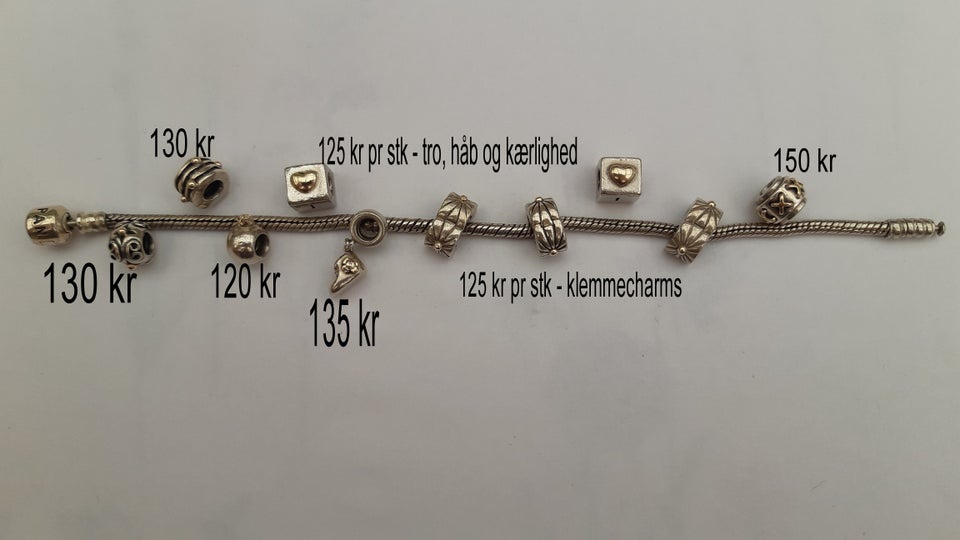 Charms, sølv, PANDORA og armbånd