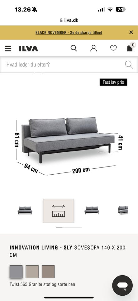 Sovesofa, Ilva, b: 140 l: 200