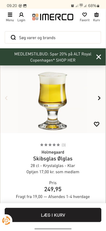 Glas, Skipsglas , Holmegaard