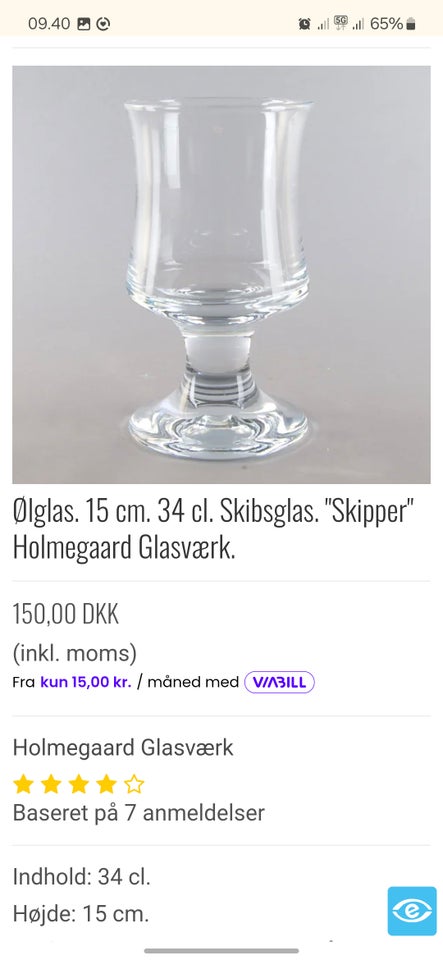 Glas, Skipsglas , Holmegaard