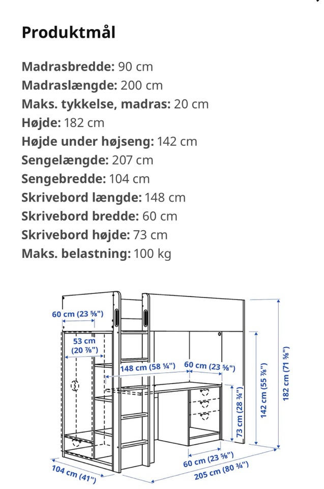 Højseng IKEA Småstad højseng uden