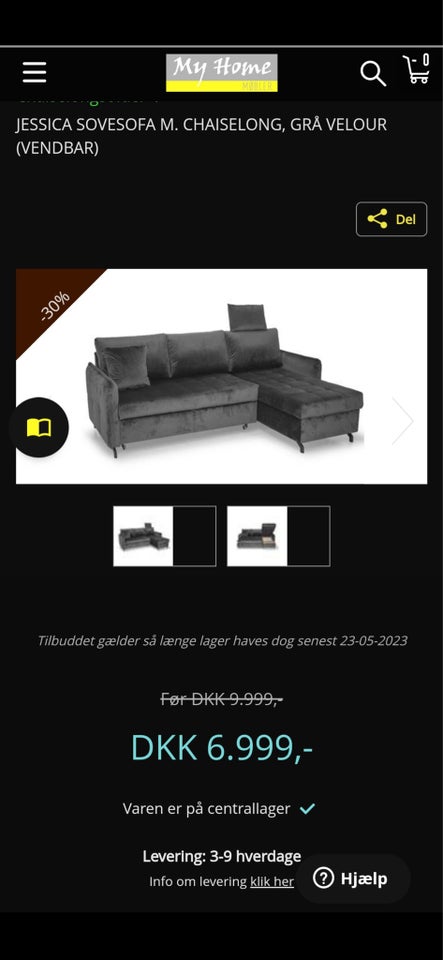 Sovesofa, velour, 4 pers.