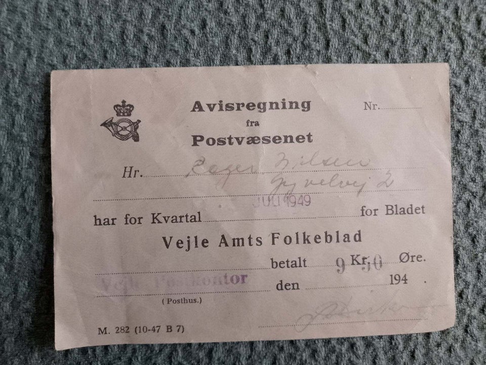 avisregning 1949, avisregning