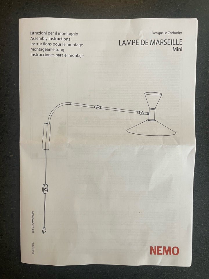 Væglampe, Le Corbusier Lampe de