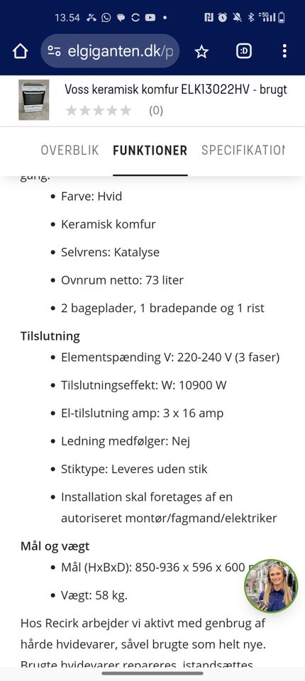 Komfur Voss Elk13022hv