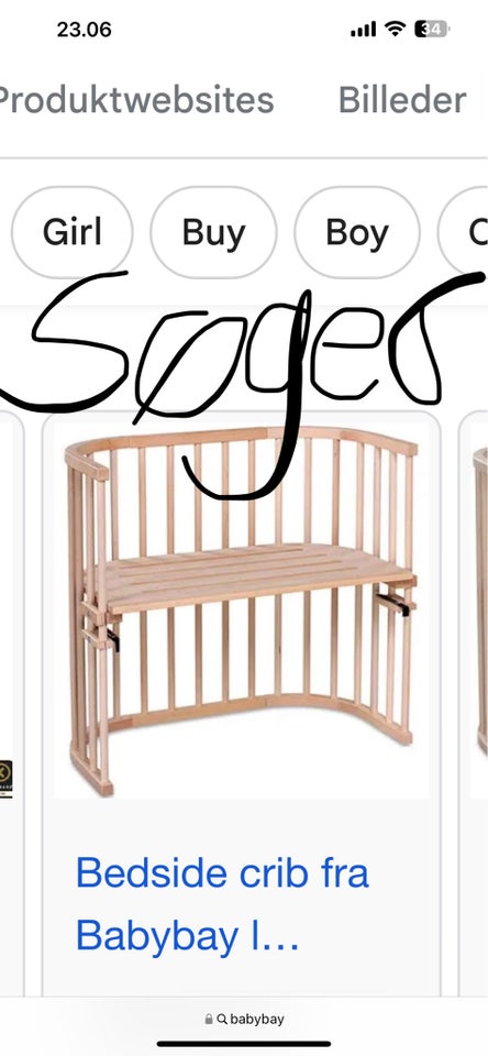 Babyseng, Babybay bedside søges i