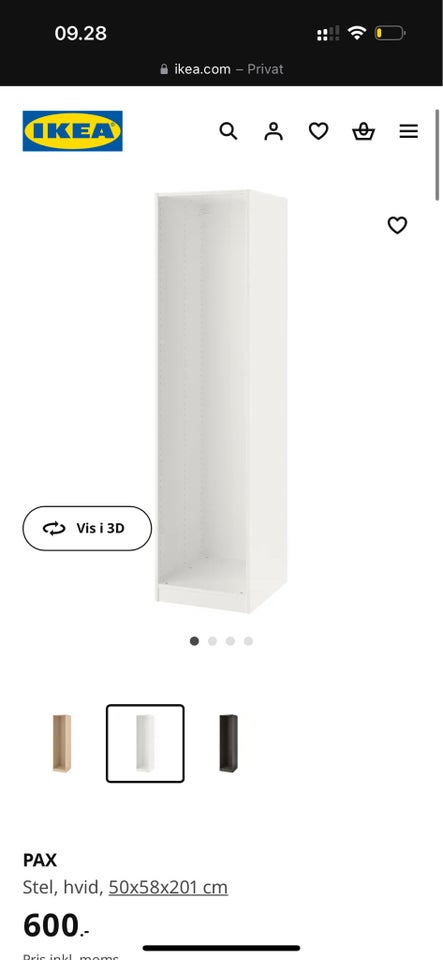 Ikea pax 50x58x201 hvid, Pax Ikea