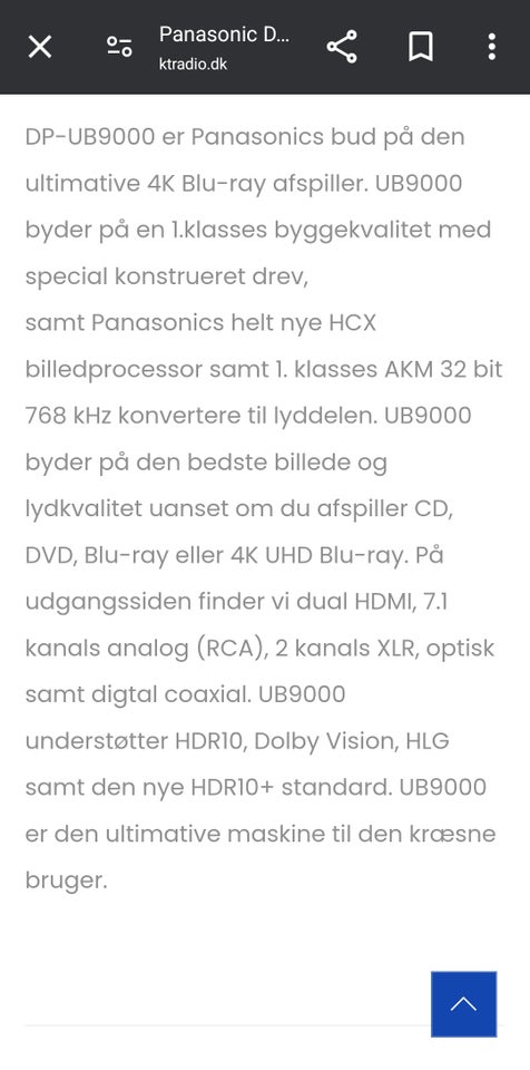 Andet, Panasonic, DP - UB9000E 4K