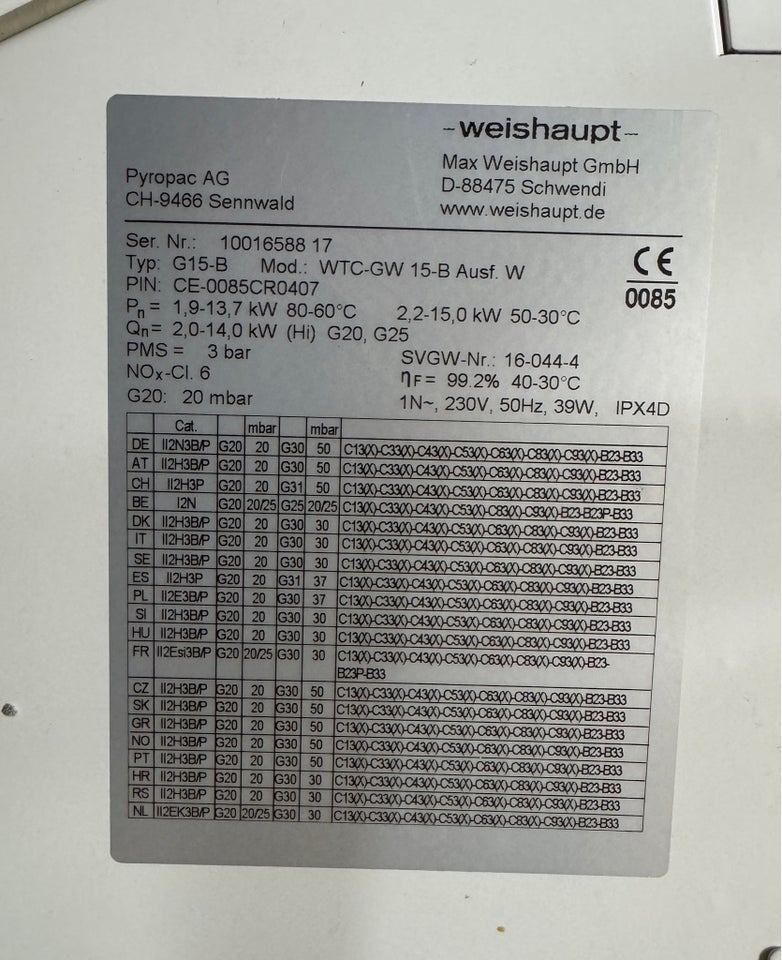 Gasfyr Weishaupt / Metro Therm