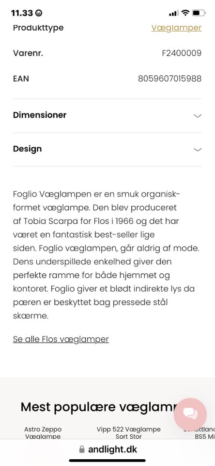 Flos, Foglio, væglampe