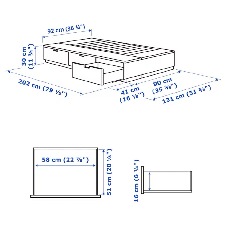 Enkeltseng, IKEA Nordli, b: 90 l: