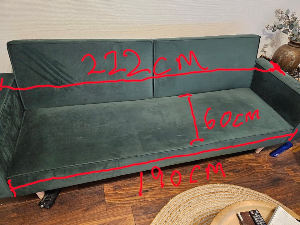 Sovesofa, velour, 3 pers.