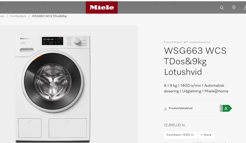 Miele vaskemaskine, WSG663 WCS