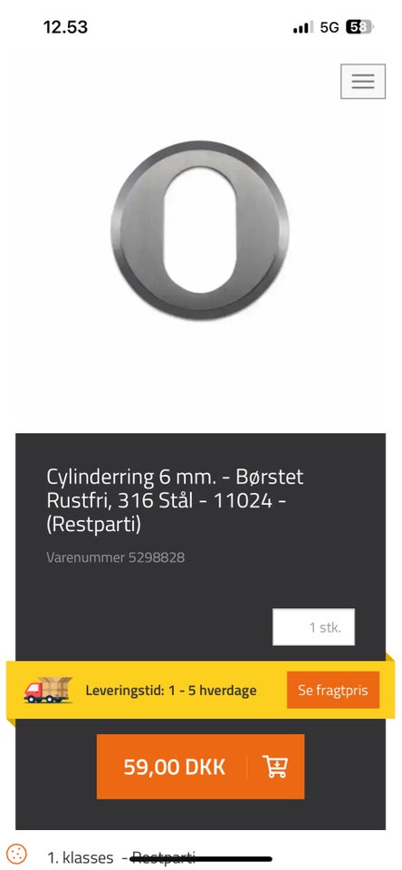 Rustfri roset oval cylender 6 mm