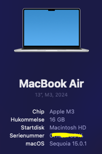 MacBook Air, M3, 4,05 GHz