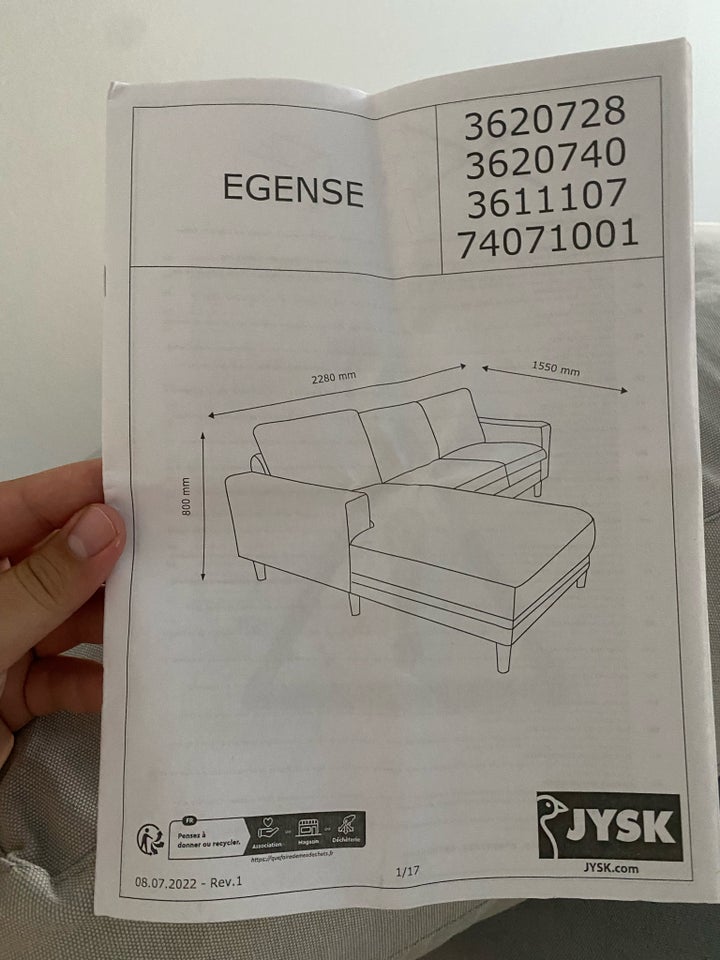 Hjørnesofa, polyester, 3 pers.